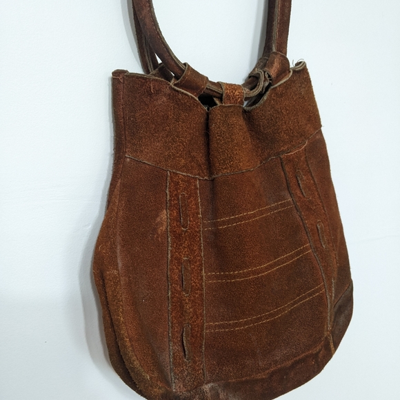 vtg 1970s era boho hippie leather suede shoulder bag - Picture 5 of 5